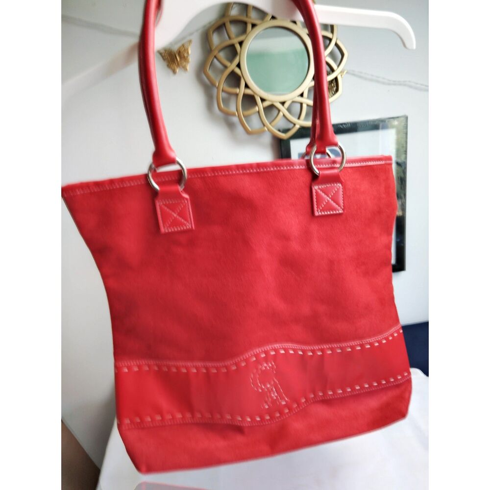 Signature Club A Holiday Red Suede Faux Leather Ladies Shoulder Tote Bag